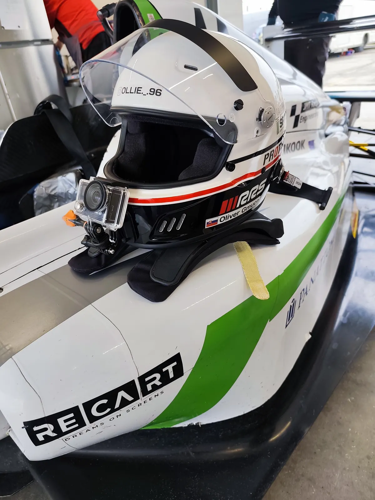 Oliver's helmet in the Formula 4 cockpit